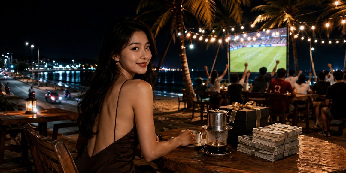 Người dùng tại Phan Thiết thực hiện giao dịch tài chính qua điện thoại bên cà phê
